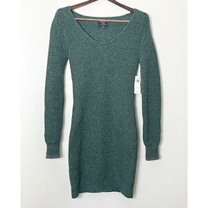 NWT Abercrombie & Fitch Sweater Dress Medium Green Knit V Neck Y2K Preppy Ribbed